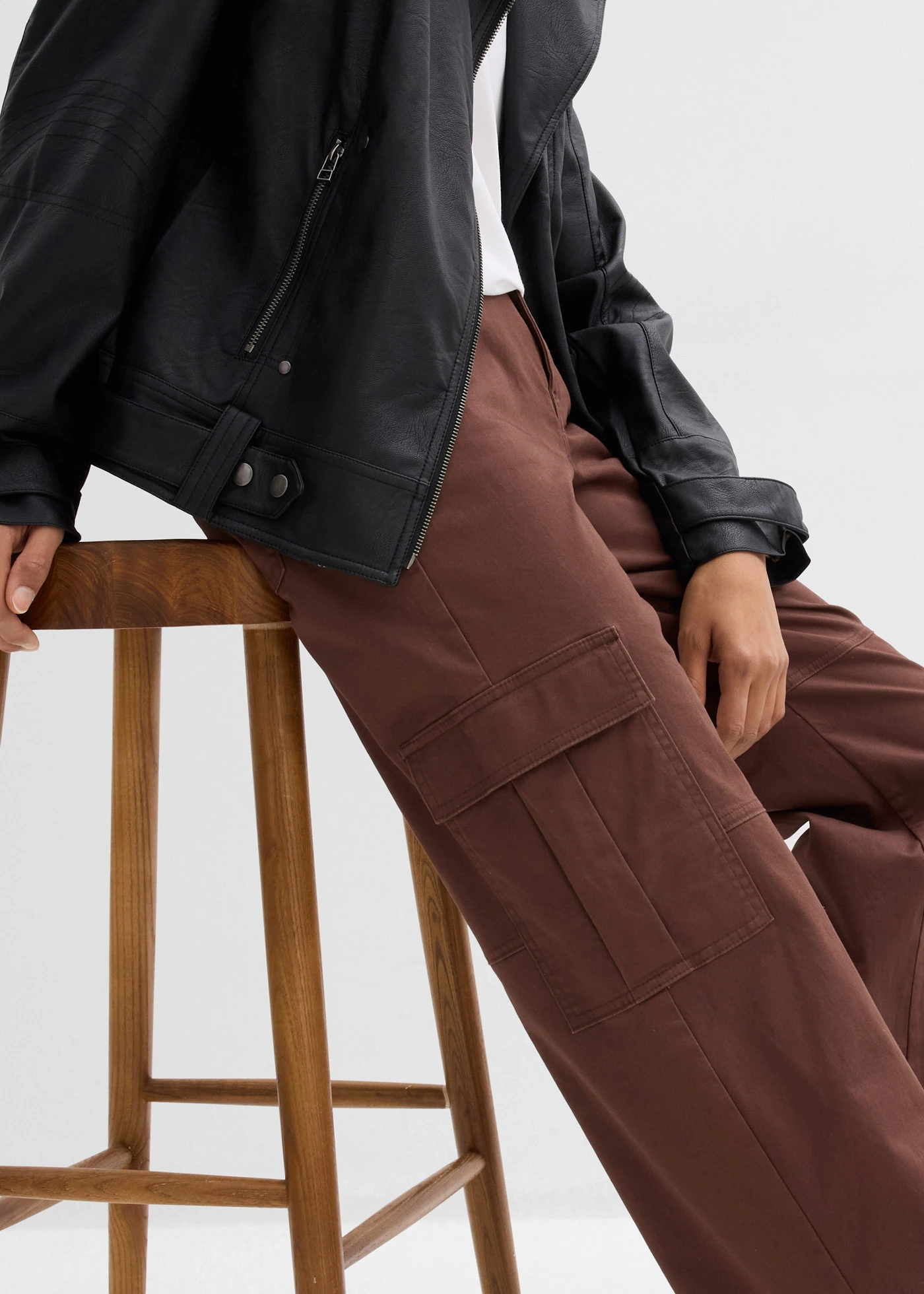 Cargo broek in een elastische katoenmix • bruin • bonprix online shop