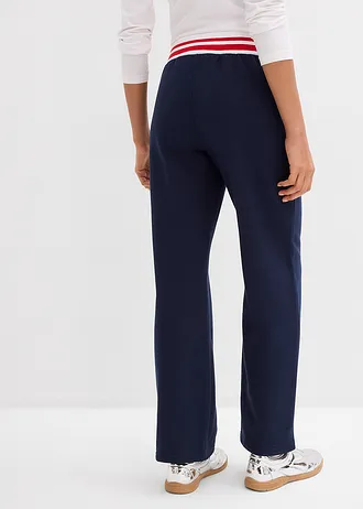 Sweatpants van biologisch katoen • donkerblauw-aardbeirood-wit met print • bonprix online shop