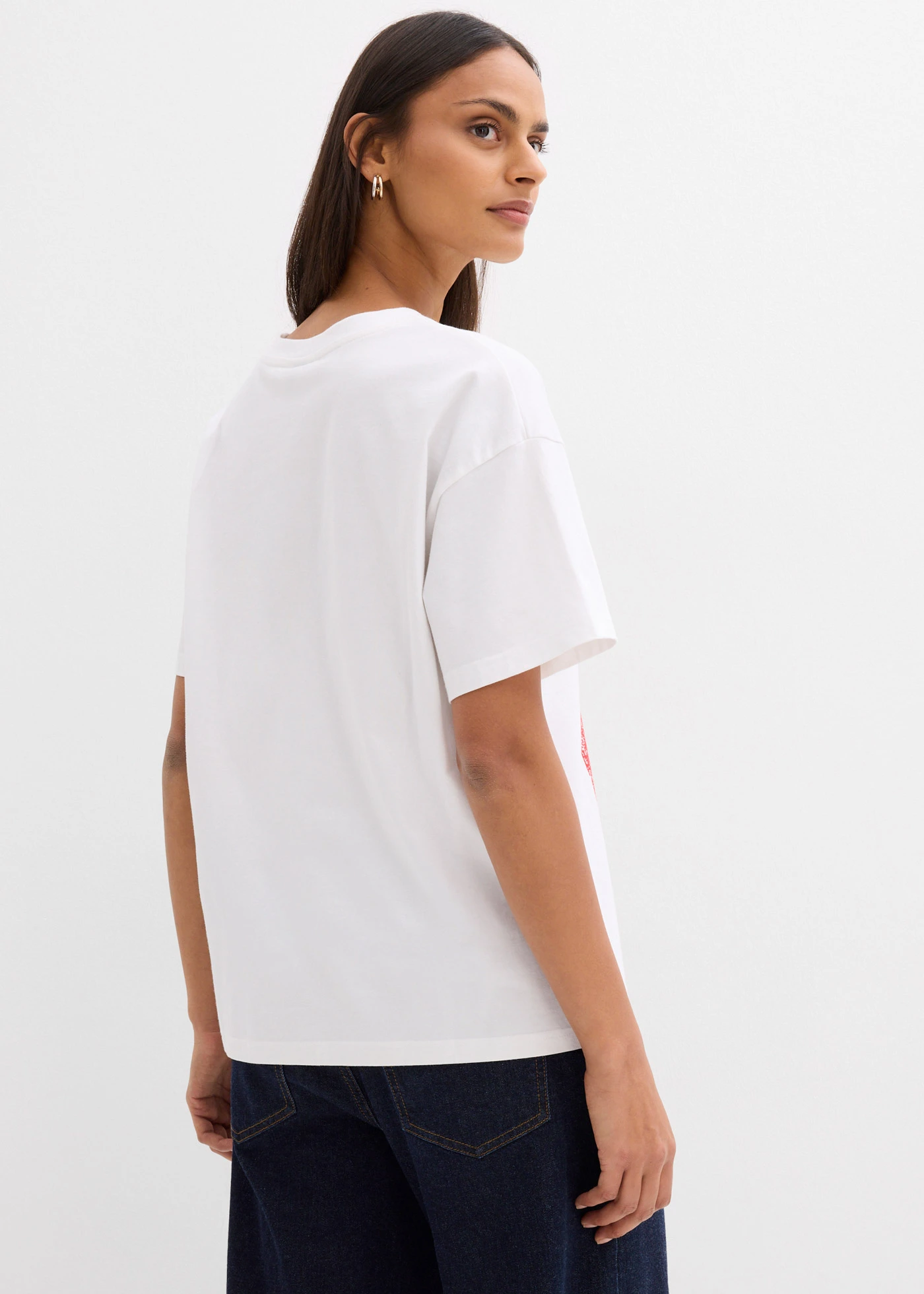 Oversized shirt van een elastische katoenmix • wit-aardbeirood met print • bonprix online shop