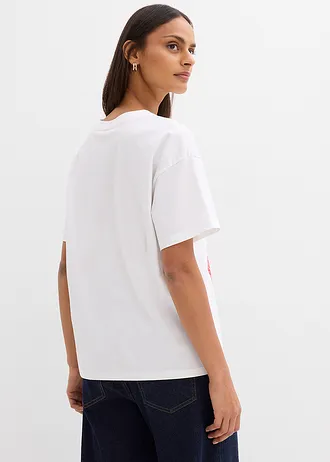 Tričko oversize z elastického mixu bio bavlny • biela/jahodová potlačená • obchod bonprix