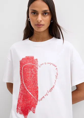 Tričko oversize z elastického mixu bio bavlny • biela/jahodová potlačená • obchod bonprix