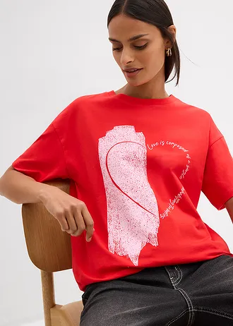 T-shirt oversize en coton extensible • fraise-rose cristal imprimé • Boutique bonprix