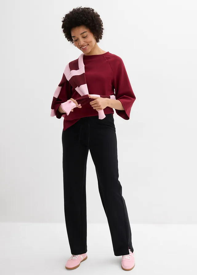 Pantalon de jogging large 100% coton, Couleur: noir