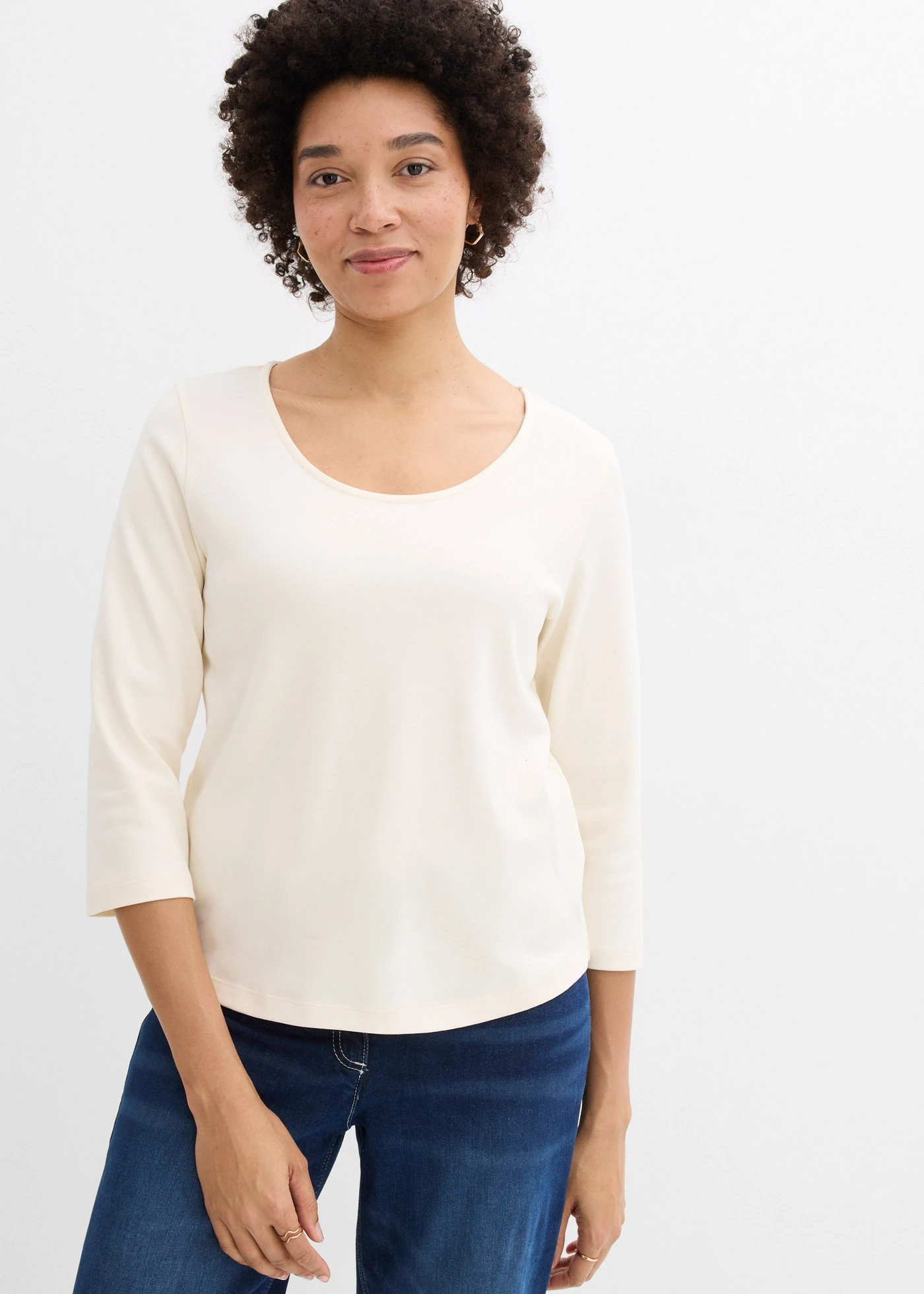 Heavy jersey shirt met 3/4 mouwen van puur biologisch katoen • parelwit • bonprix online shop