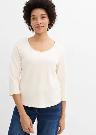 Bluză cu mânecă 3/4 din jerse gros 100% din bumbac organic • alb perlat • magazin bonprix