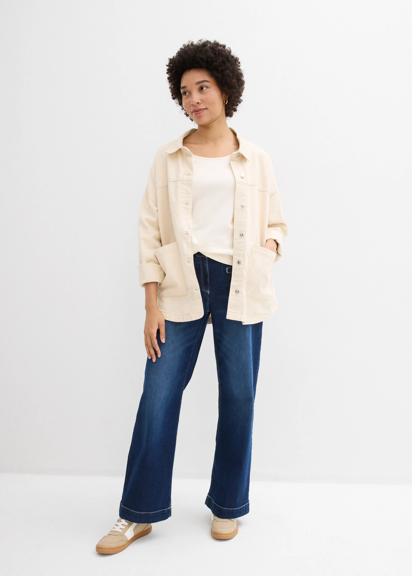 T-shirt manches 3/4 en jersey épais 100% coton • blanc nacré • Boutique bonprix