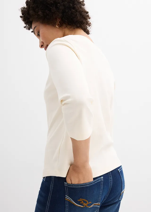Heavy jersey shirt met 3/4 mouwen van puur biologisch katoen • parelwit • product-page.page-title-suffix
