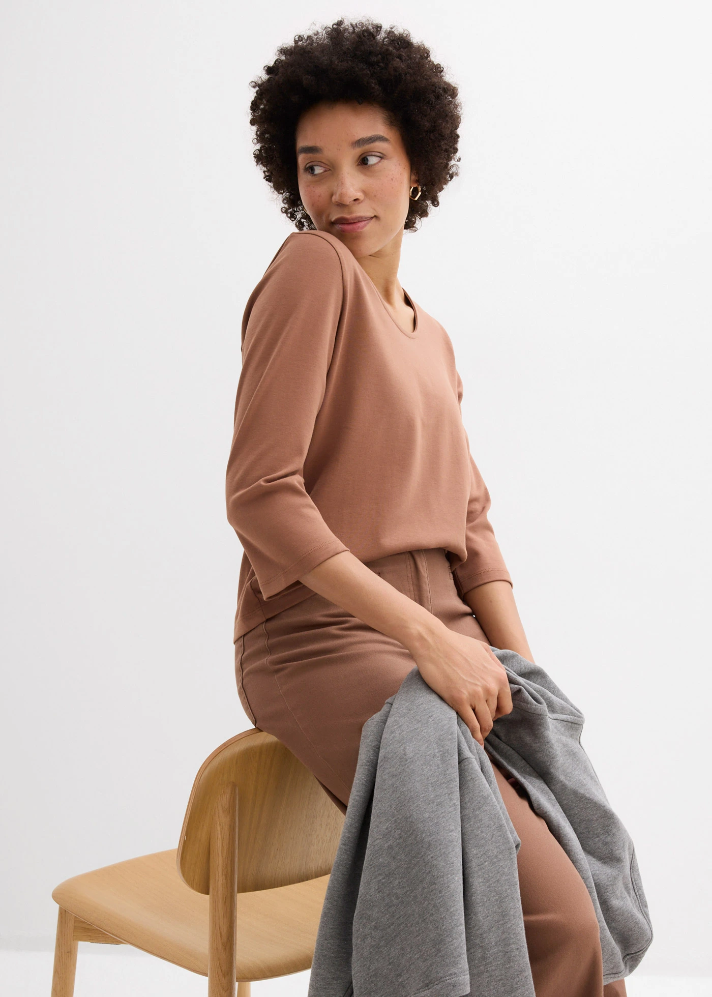 Heavy jersey shirt met 3/4 mouwen van puur biologisch katoen • kastanjebruin • bonprix online shop