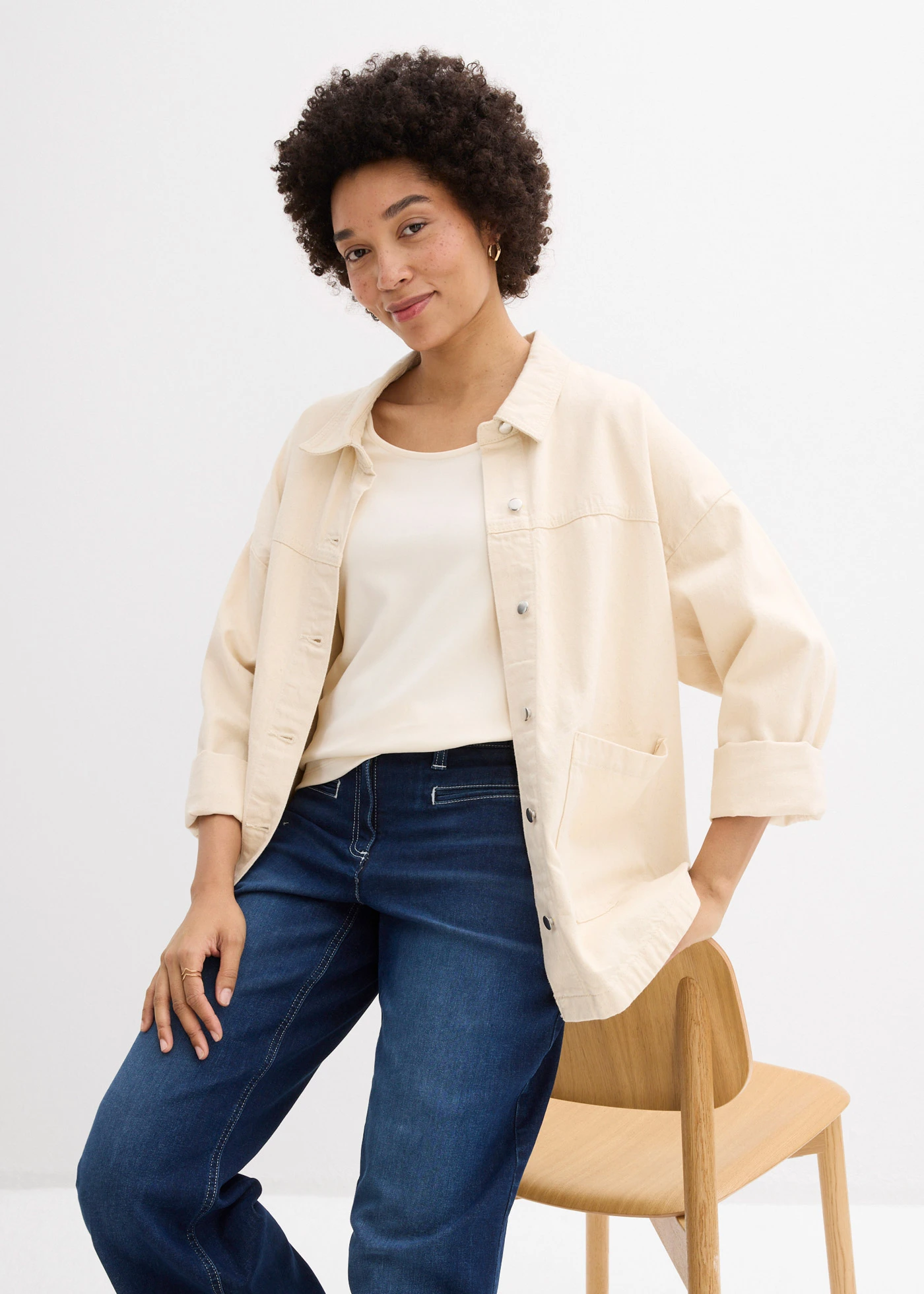 Heavy jersey shirt met 3/4 mouwen van puur biologisch katoen • parelwit • bonprix online shop