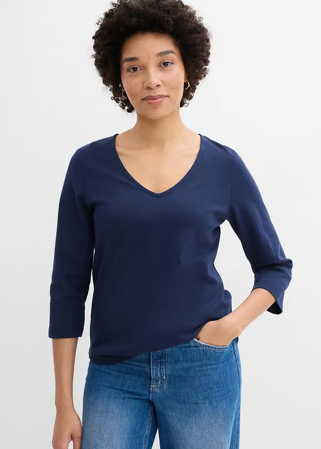 T-shirt manches 3/4 en jersey coton épais • bleu foncé • product-page.page-title-suffix