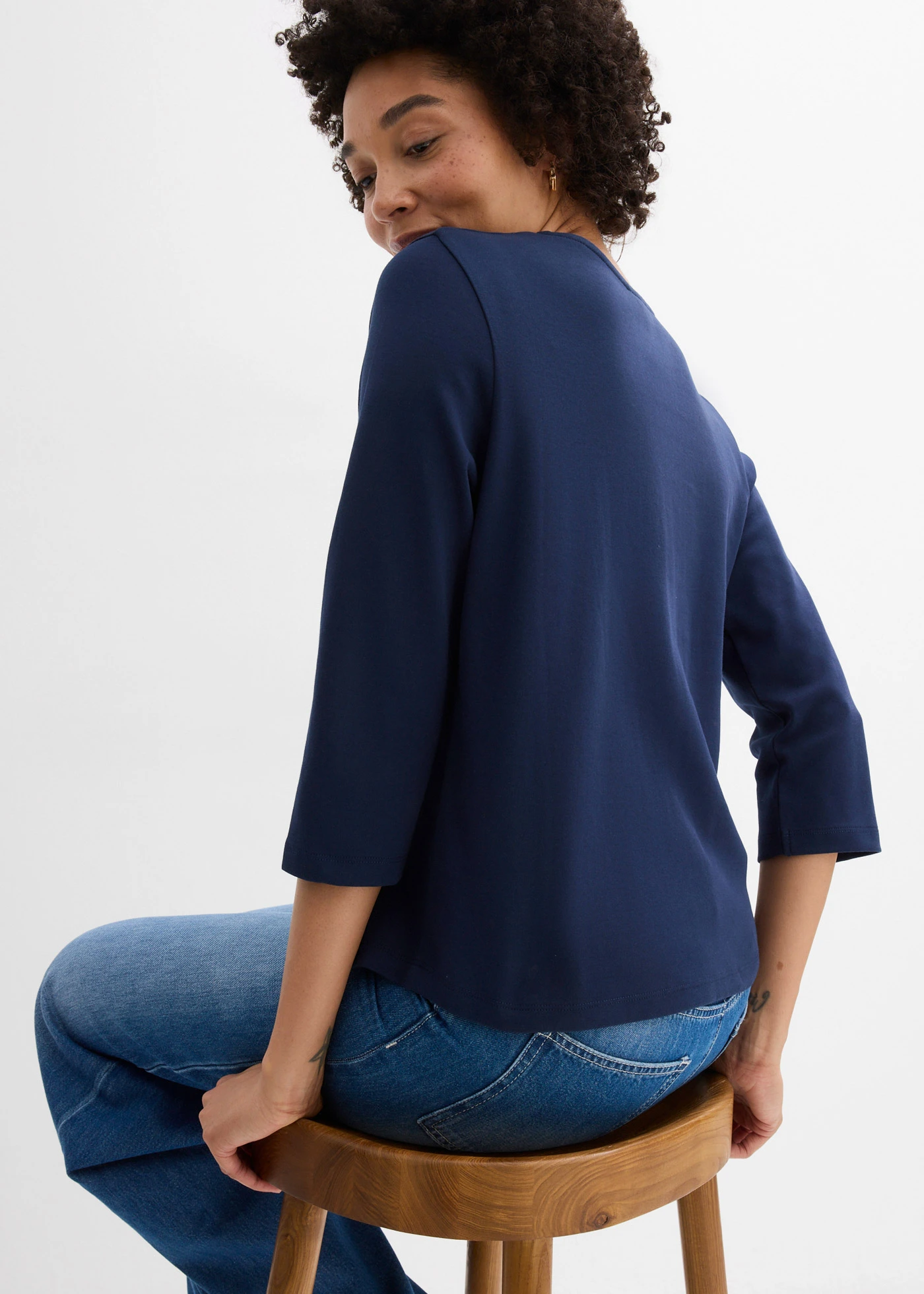 T-shirt manches 3/4 en jersey coton épais • bleu foncé • Boutique bonprix