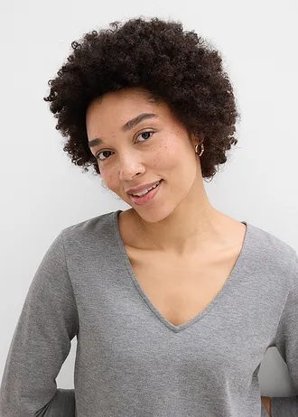 Koszulka z grubego dżerseju, z rękawami 3/4, z czystej bawełny • szary melanż • sklep bonprix