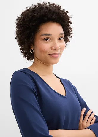 Heavy jersey shirt met 3/4 mouwen van puur biologisch katoen • donkerblauw • bonprix online shop