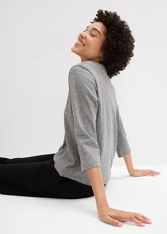 T-shirt manches 3/4 en jersey coton épais • gris chiné • Boutique bonprix