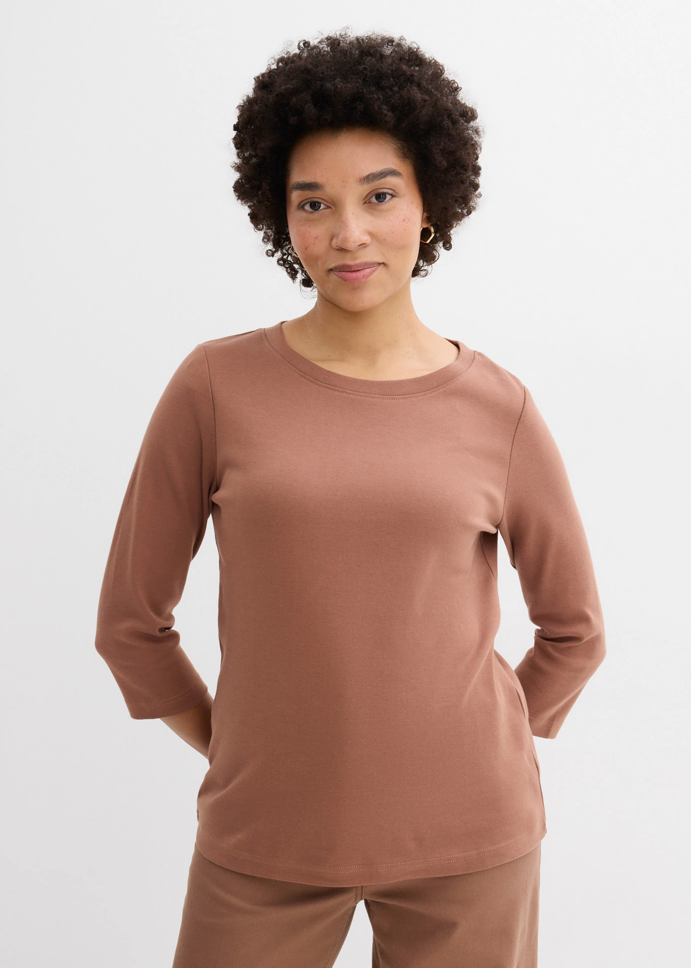 Heavy jersey shirt met biologisch katoen (set van 3) • kastanjebruin-zwart-parelwit • bonprix online shop