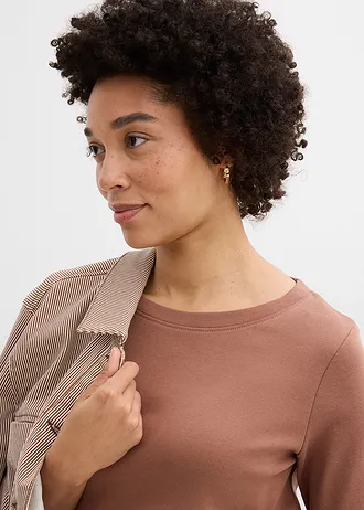 Lot de 3 T-shirts en jersey coton épais • marron-noir-blanc nacré • Boutique bonprix