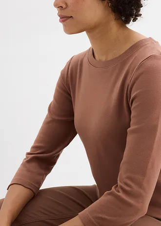 Bluză din jerse gros cu bumbac organic (set 3 buc.) • maro castaniu-negru-alb perlat • magazin bonprix