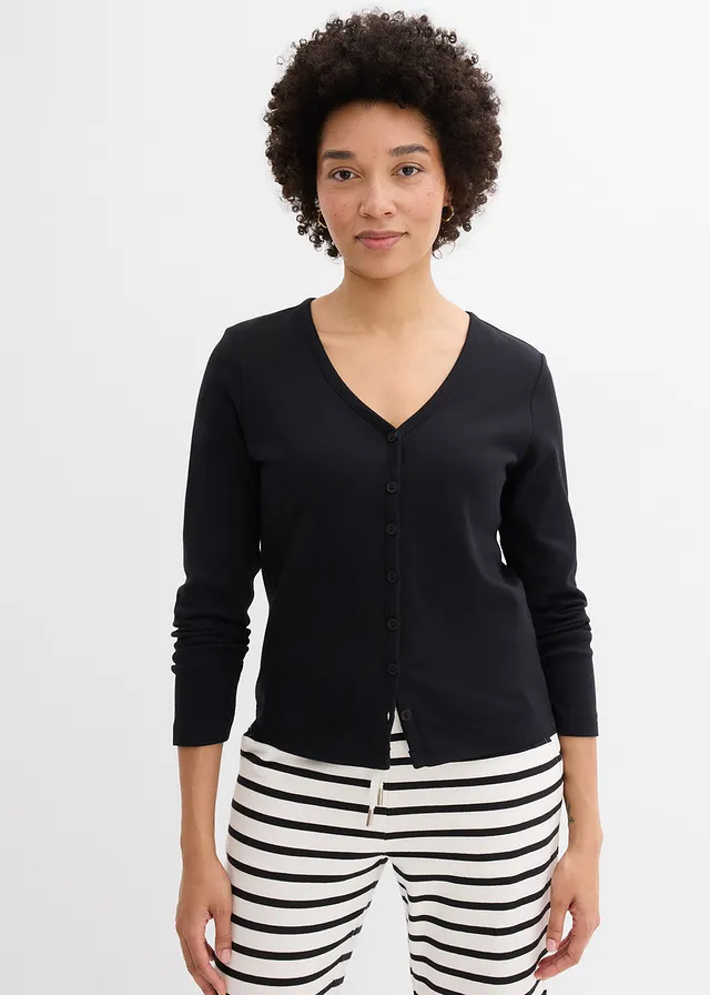 Jachetă din jerse gros 100% din bumbac organic • negru • magazin bonprix