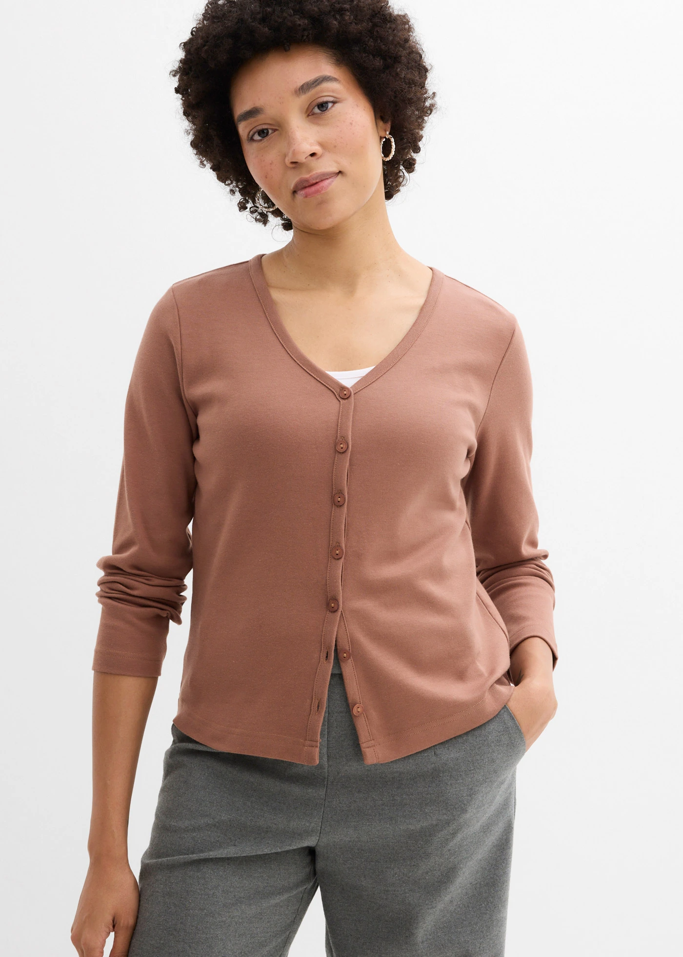 Jachetă din jerse gros 100% din bumbac organic • maro castaniu • magazin bonprix