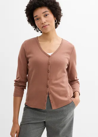 Jachetă din jerse gros 100% din bumbac organic • maro castaniu • magazin bonprix