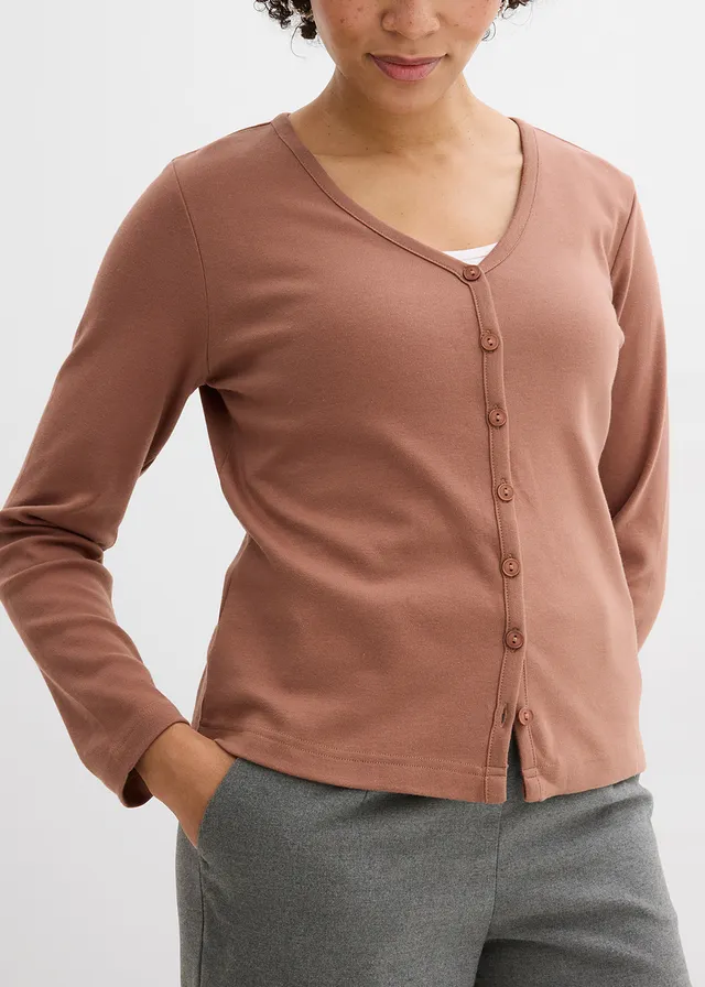 Jachetă din jerse gros 100% din bumbac organic • maro castaniu • magazin bonprix