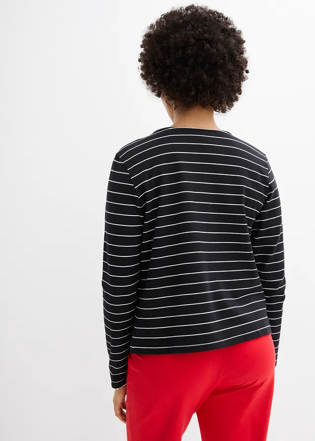 Zwaar jersey shirtvest van puur biologisch katoen, Kleur: zwart-parelwit gestreept