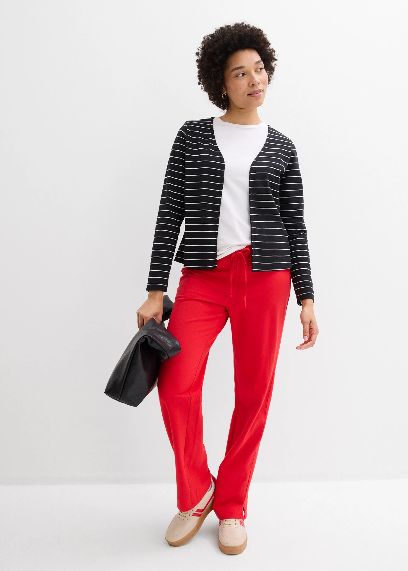 Jachetă din jerse gros 100% din bumbac organic • negru-alb perlat dungat • magazin bonprix