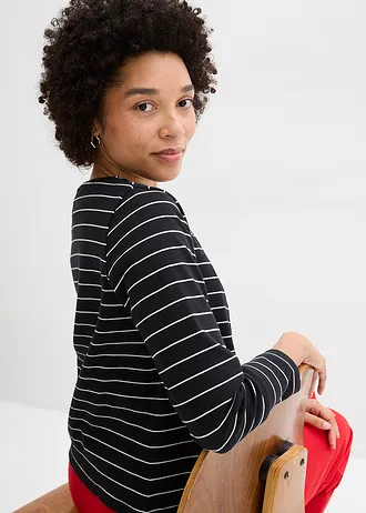 Jachetă din jerse gros 100% din bumbac organic • negru-alb perlat dungat • magazin bonprix