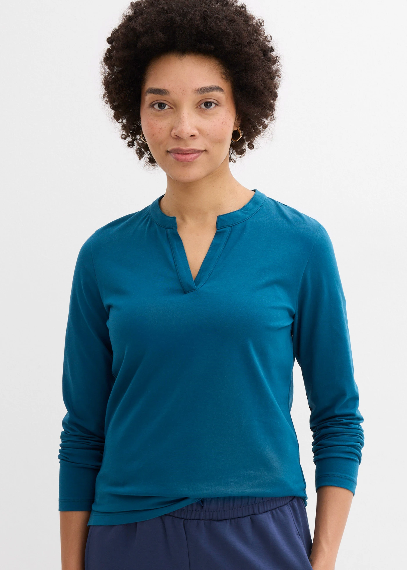 T-shirt long à col tunisien • bleu pétrole • Boutique bonprix