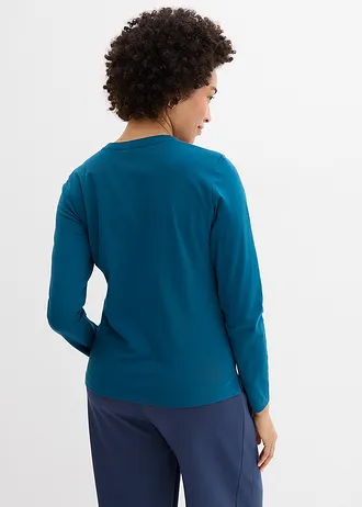 Koszulka z dekoltem henley o dł. do biodra • niebieskozielony • sklep bonprix