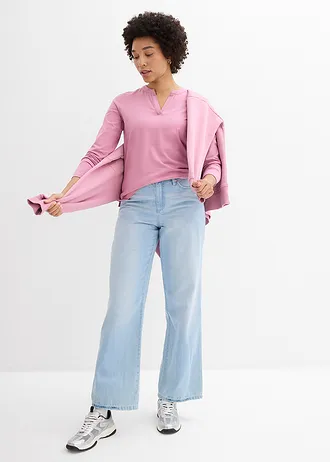 T-shirt long à col tunisien • mauve • Boutique bonprix