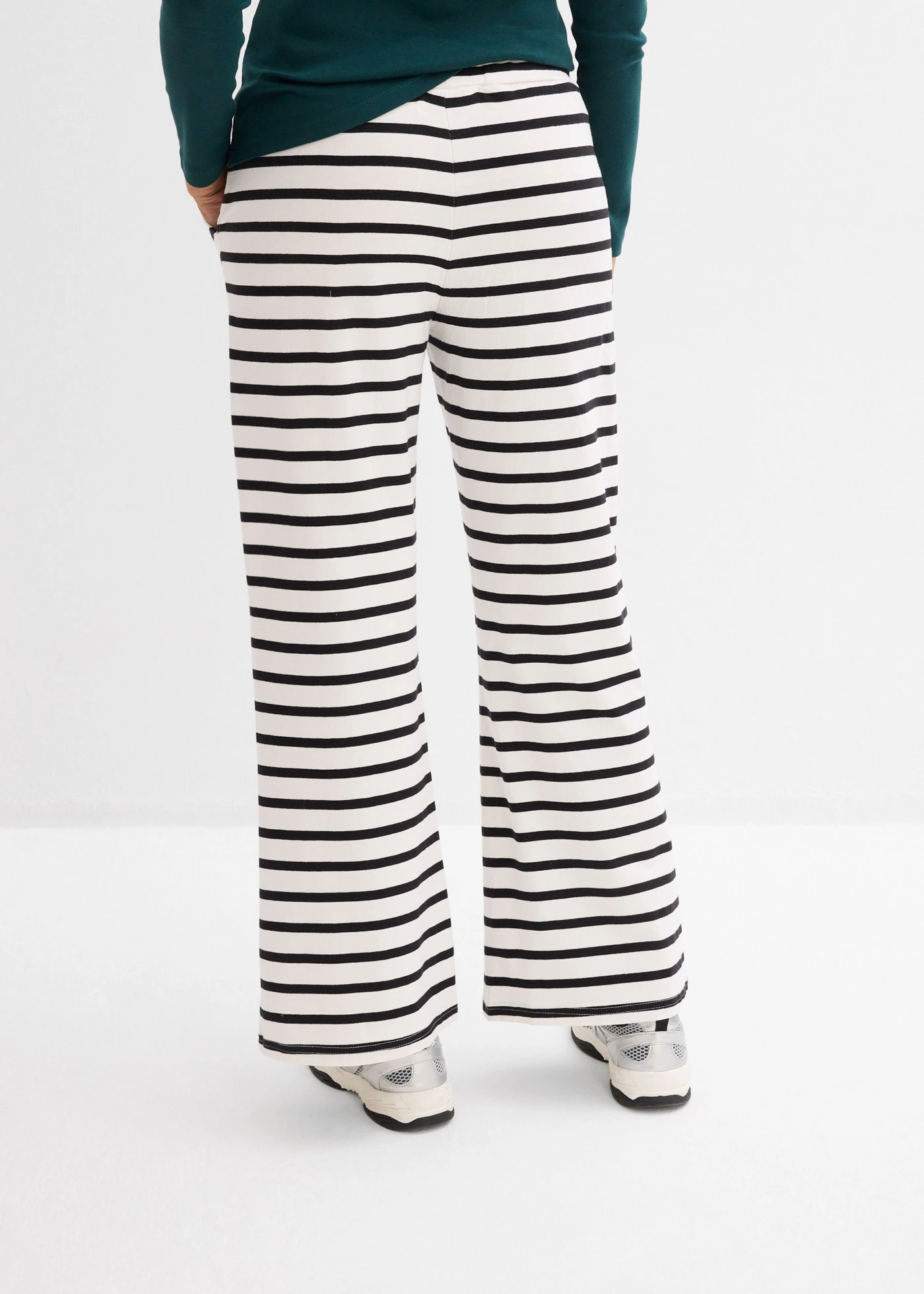 Pantaloni casual 100% din bumbac organic • negru/ecru dungat • magazin bonprix