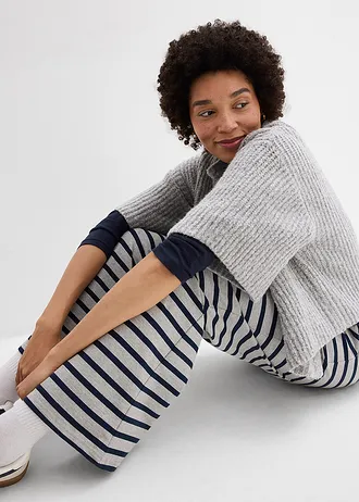 Pantaloni casual 100% din bumbac organic • gri deschis melanj/bleumarin dungat • magazin bonprix