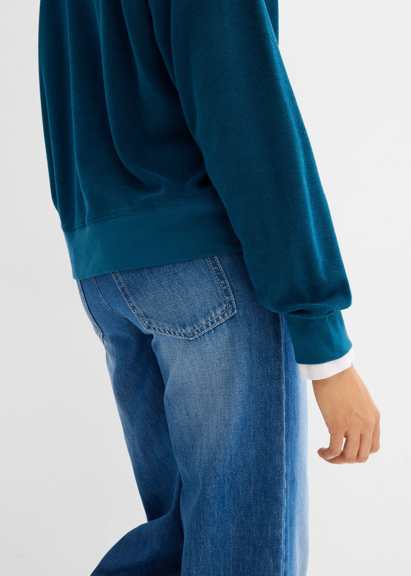 Bluzka frottee z długim rękawem • niebieskozielony • sklep bonprix