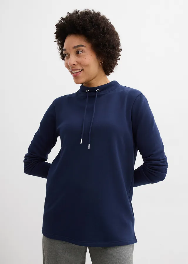 Sweater met split, Kleur: donkerblauw