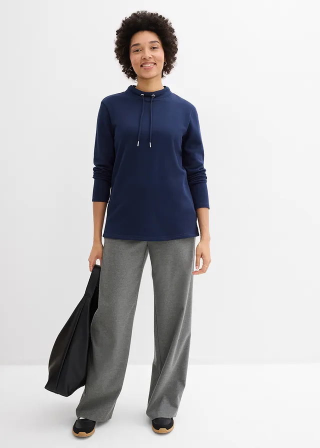 Sweater met split, Kleur: donkerblauw