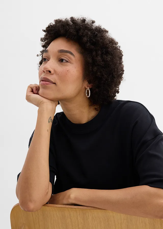 T-shirt court et oversize en coton épais • noir • product-page.page-title-suffix