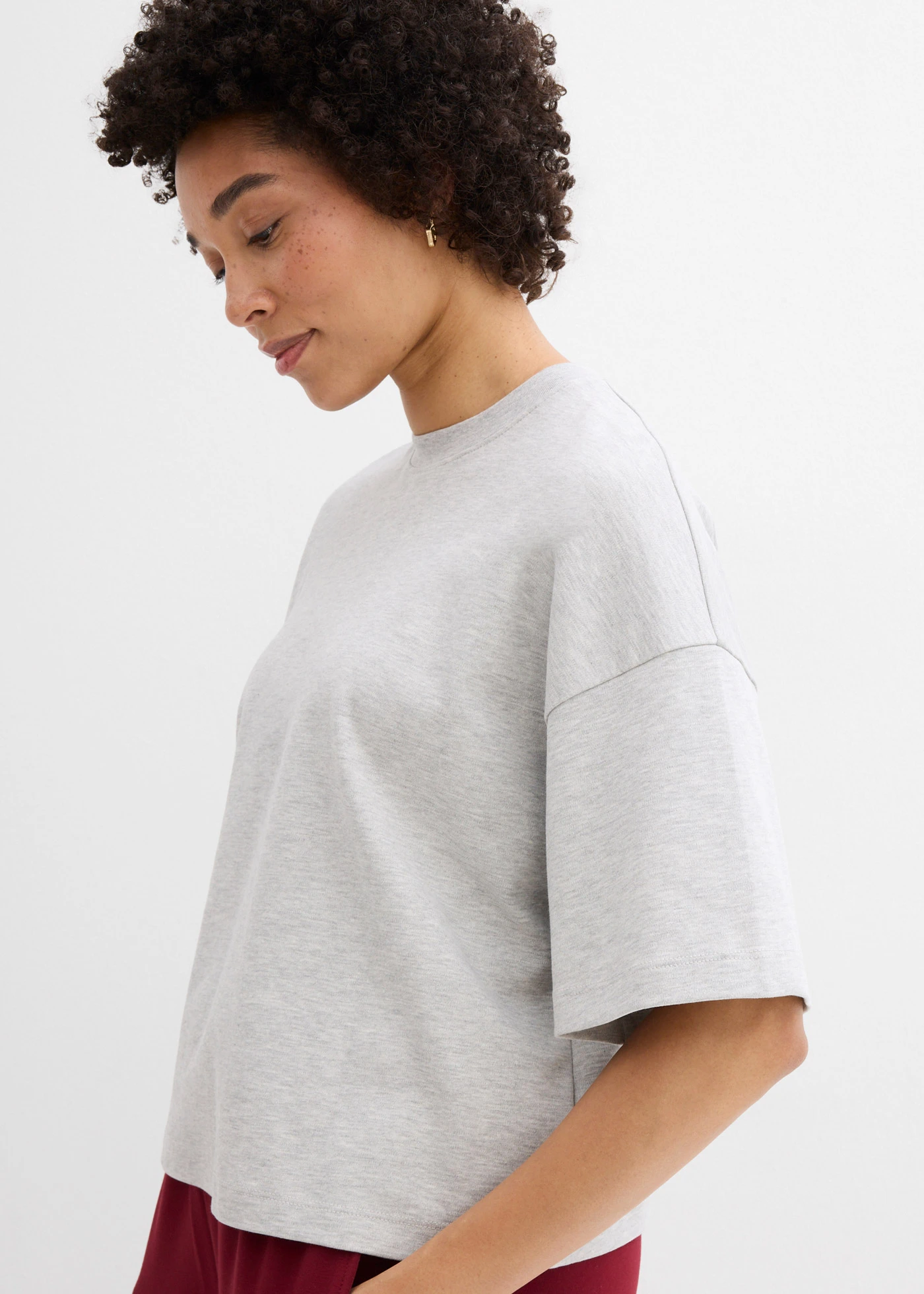 T-shirt oversize en coton épais • gris clair chiné • Boutique bonprix