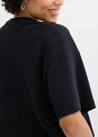 Krótki T-shirt oversize z czystej, grubej bawełny organicznej • czarny • sklep bonprix