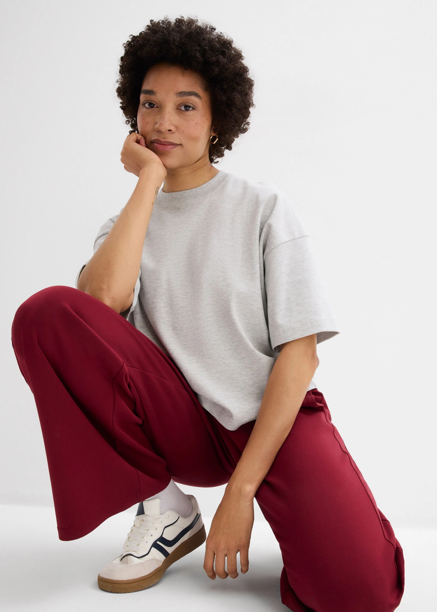 T-shirt court et oversize en coton épais • gris clair chiné • Boutique bonprix