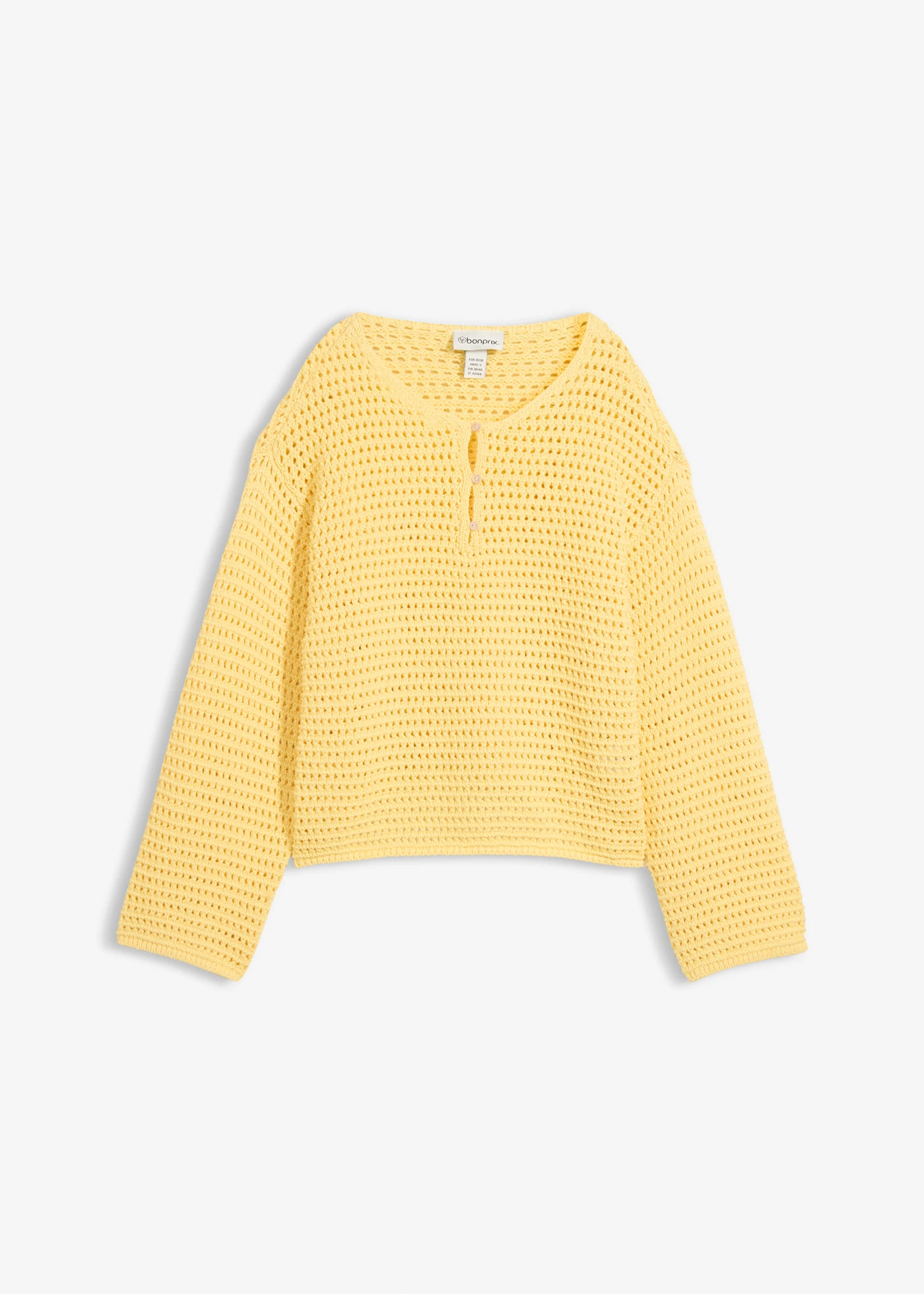 Sweter ażurowy oversize, o kroju pudełkowym • jasnożółty • sklep bonprix