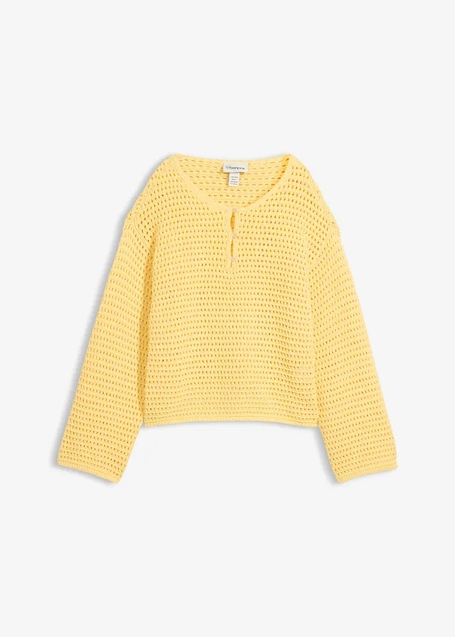 Sweter ażurowy oversize, o kroju pudełkowym • jasnożółty • sklep bonprix