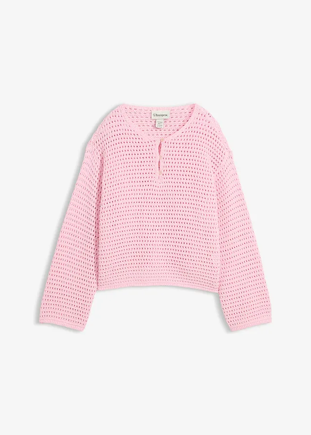 Sweter ażurowy oversize, o kroju pudełkowym • jasnoróżowy kryształowy • sklep bonprix