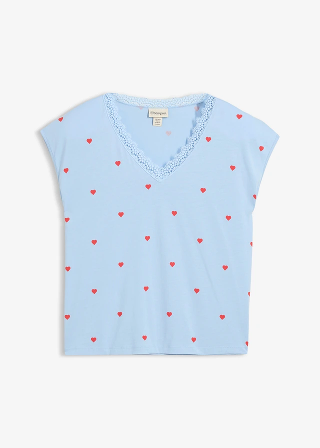 Shirt van puur katoen, Kleur: lichtblauw met print