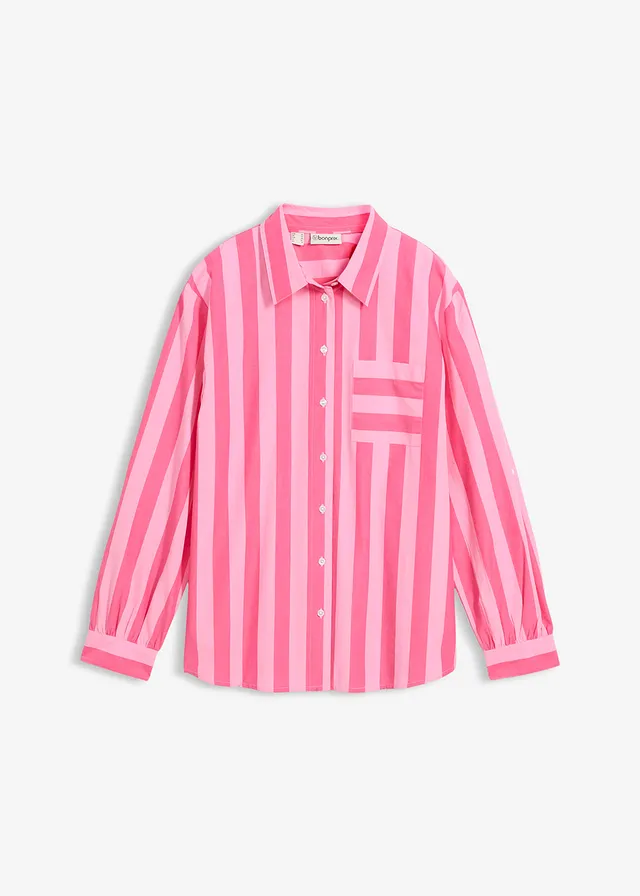 Cămașă din bumbac organic 100% • roz-pinklady-roz pal dungat vertical • magazin bonprix