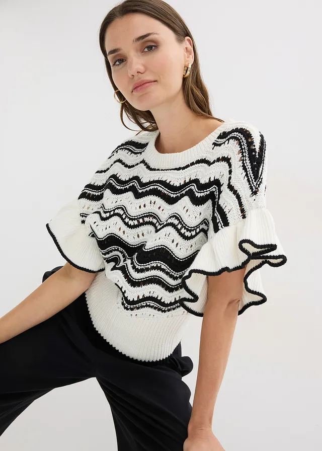 T-shirt en maille • écru/noir • product-page.page-title-suffix