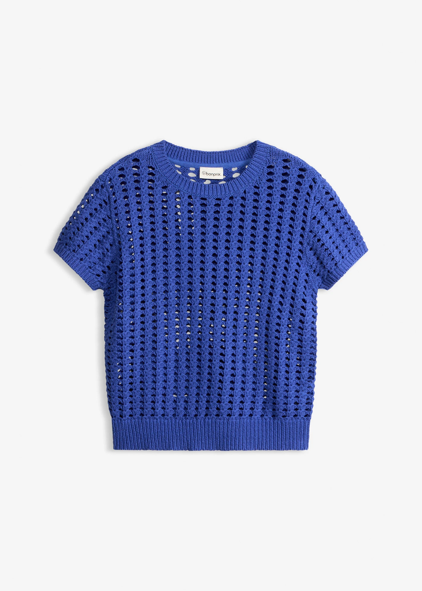 Ajour trui met korte mouwen van puur katoen • blauw • bonprix online shop