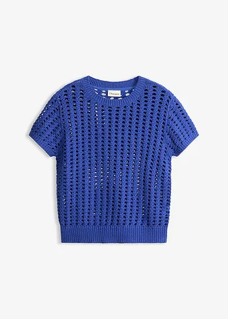 Sweter ażurowy z krótkim rękawem, z czystej bawełny