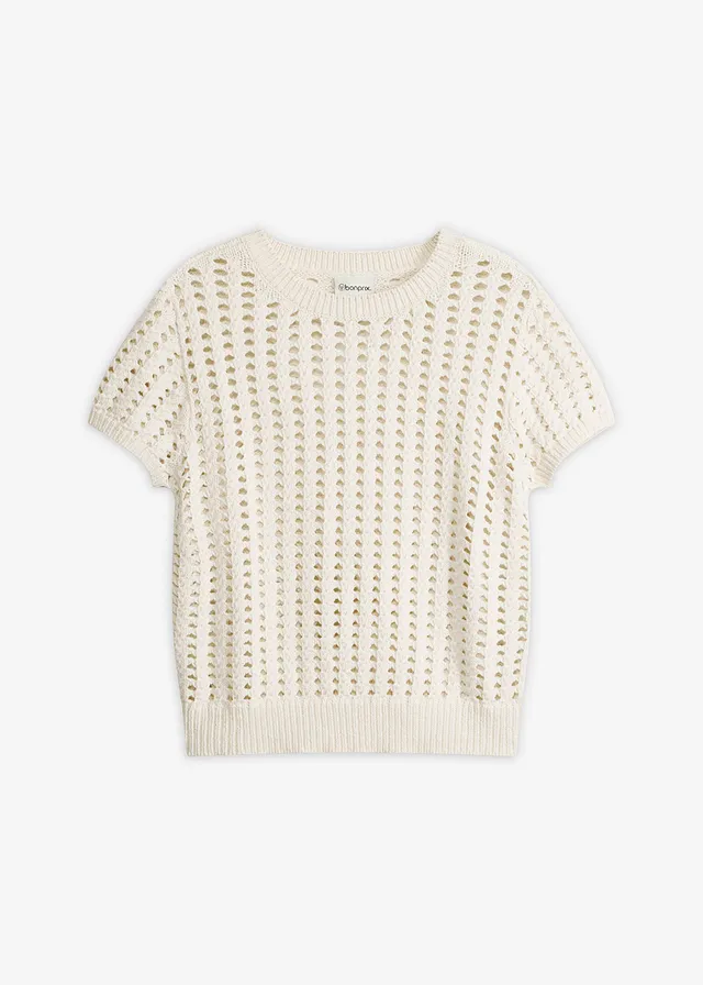 Pull manches courtes ajouré 100% coton