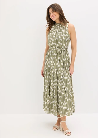 Robe en mousseline avec fil brillant, Couleur: olive/blanc imprimé